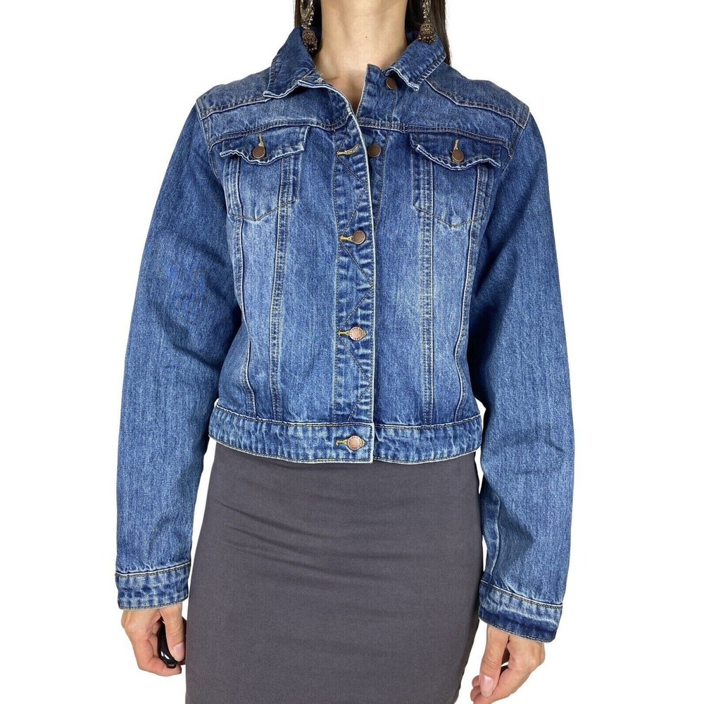 City Chic Rylee Denim Jacket Size L Blue Gray Wash Button Front New - Picture 13 of 13